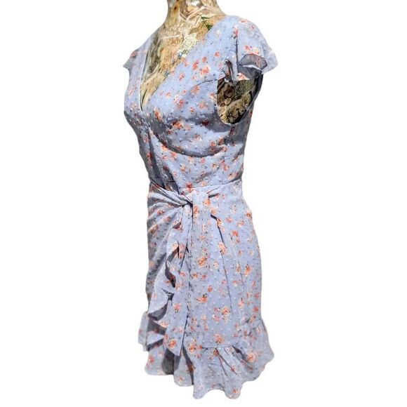 Dee Elly Blue Ditsy Floral Summer Ruffle Sleeves Girlcore Romantic Short Dress - Picture 5 of 10